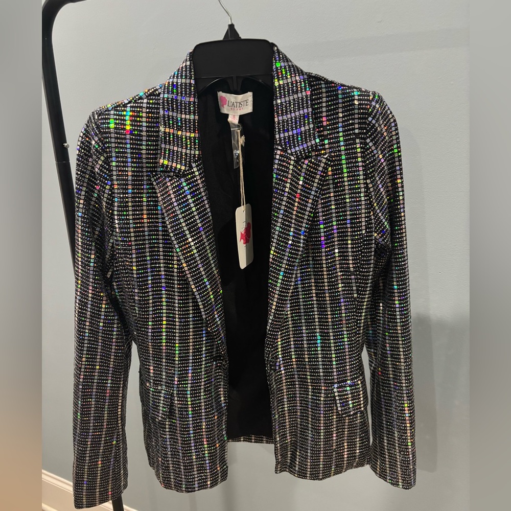 L'ATISTE Black Holographic Sparkle Blazer